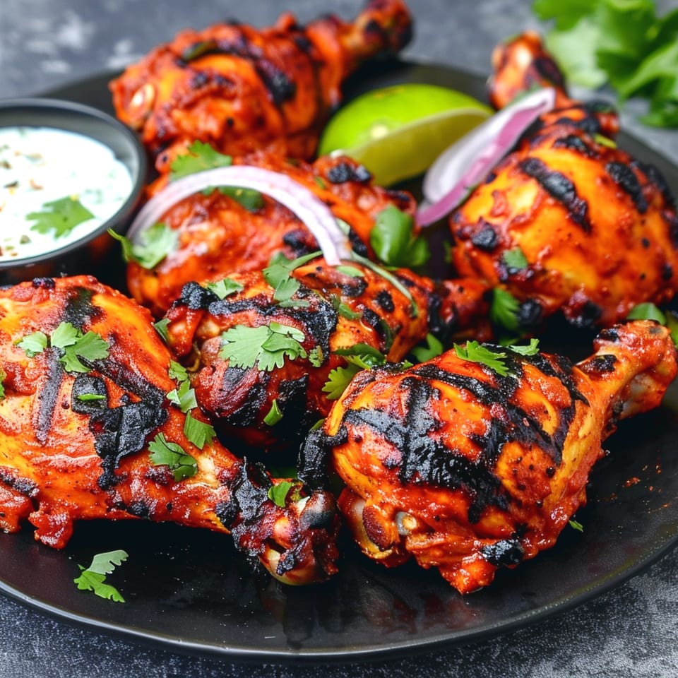 Swagat Indian Cuisine's Tandoori chicken drumsticks with cilantro, lime, red onion, and raita.